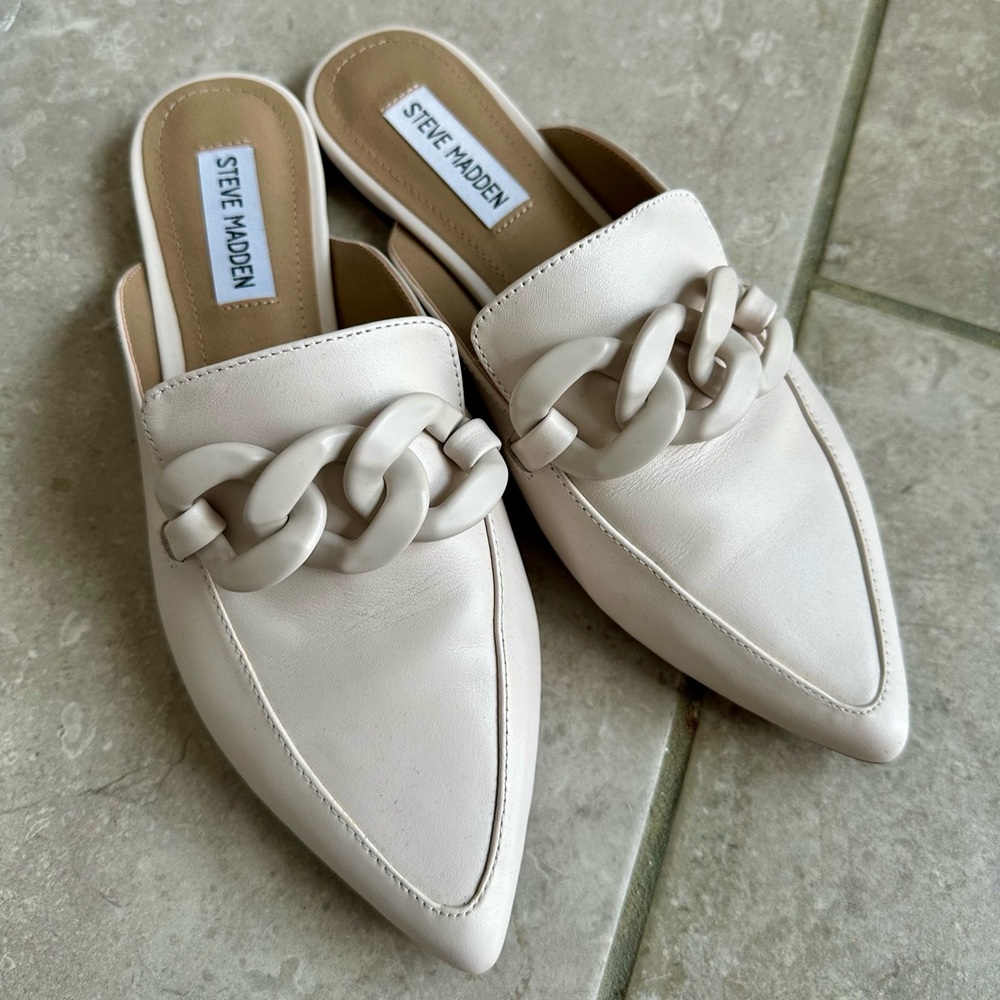 STEVE MADDEN Pointed Toe Mule, Bone Leather, 8